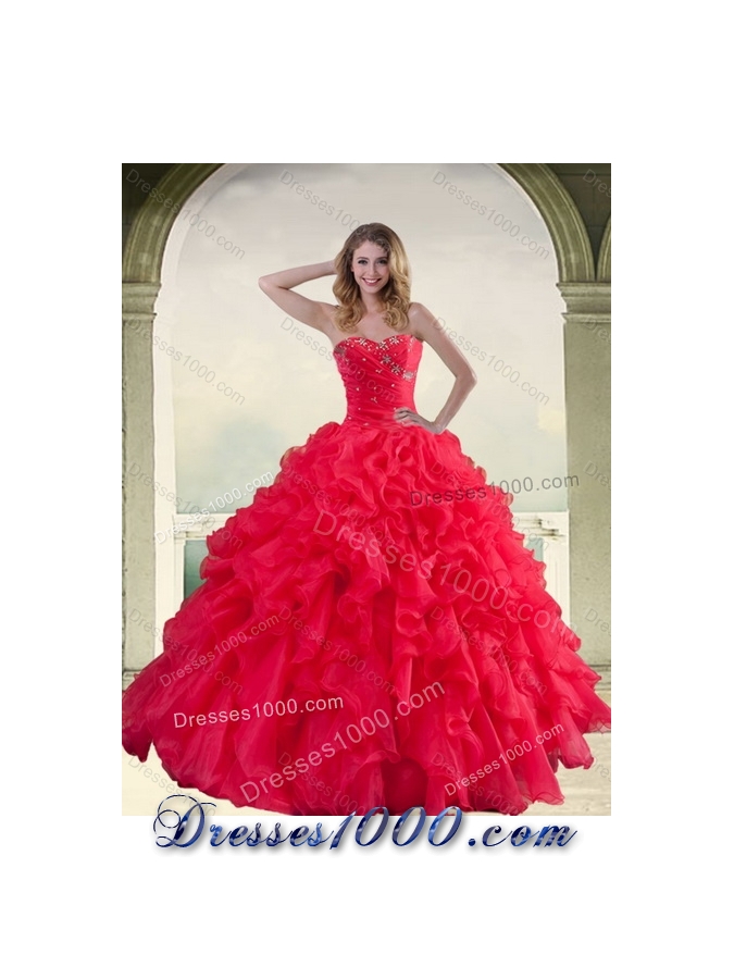 Detachable Red Strapless Quinceanera Dress with Ruffles and Beading