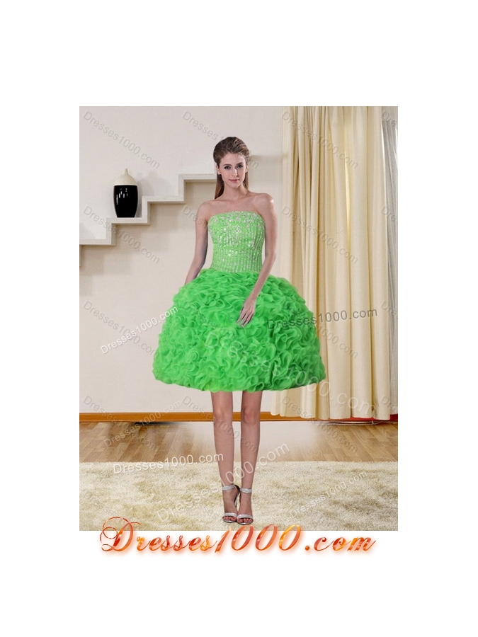 Detachable Spring Green Strapless Quinceanera Dress with Beading and Ruffles