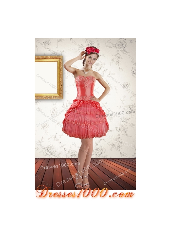 Detachable Strapless Quinceanera Dresses with Beading and Pick Ups in Coral Red