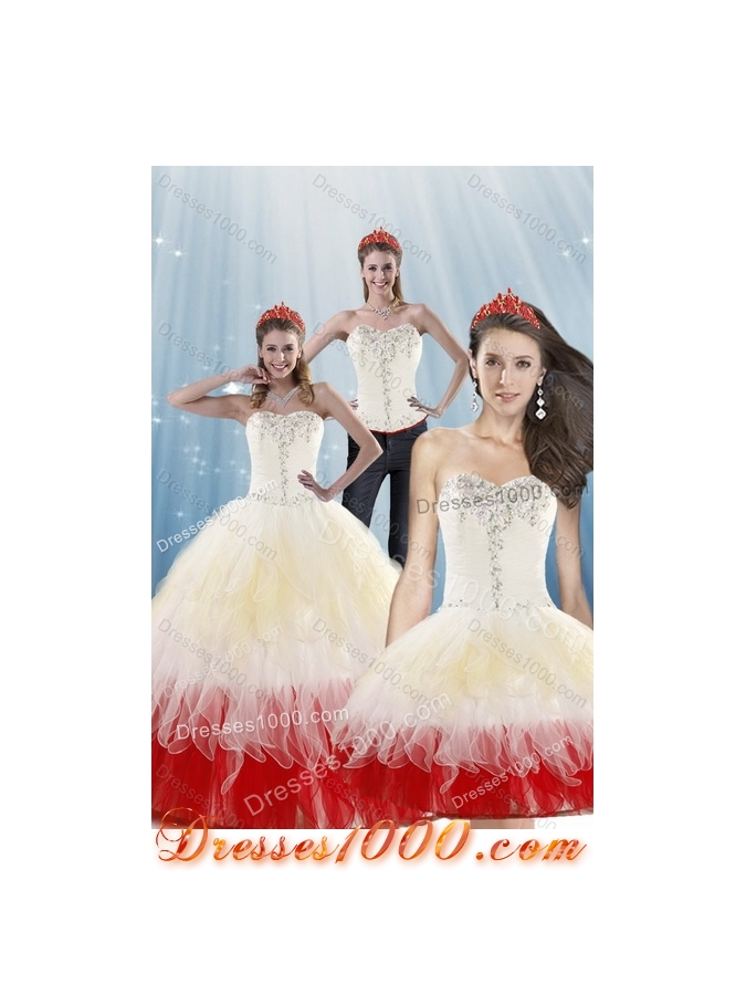 2015 Detachable Multi Color Quinceanera Dresses with Beading and Layers