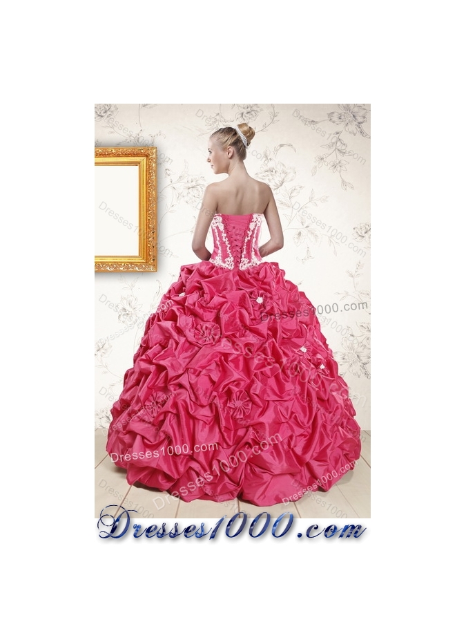 2015 Detachable Pick Ups and Appliques Hot Pink Quinceanera Dresses