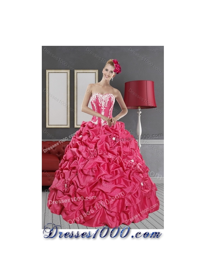 2015 Detachable Pick Ups and Appliques Hot Pink Quinceanera Dresses