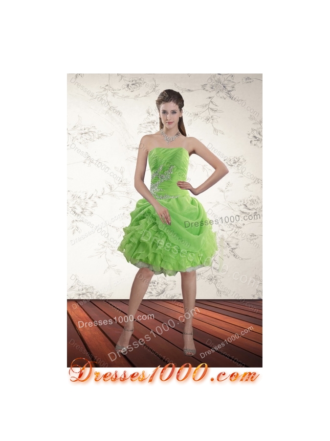 2015 Detachable Spring Green Quince Dresses with Pick Ups and Beading