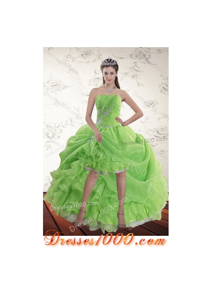 2015 Detachable Spring Green Quince Dresses with Pick Ups and Beading