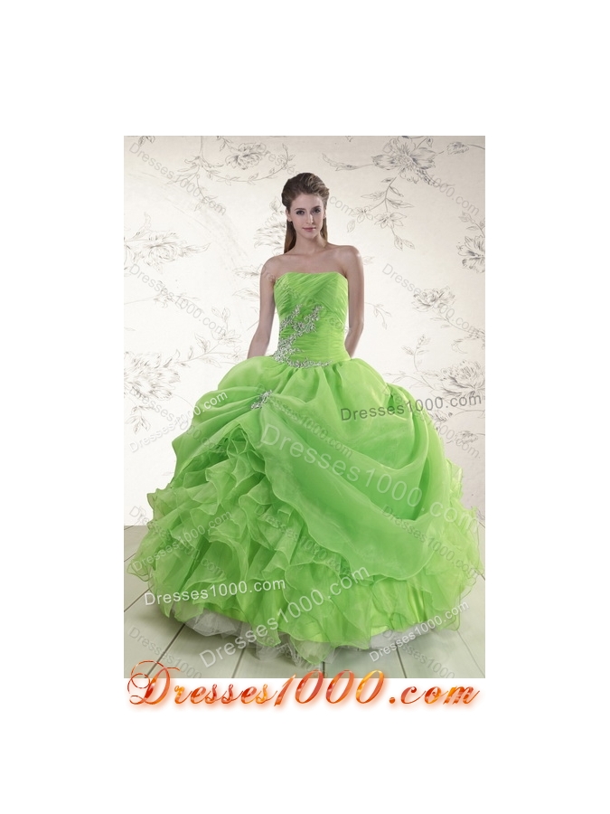 2015 Detachable Spring Green Quince Dresses with Pick Ups and Beading