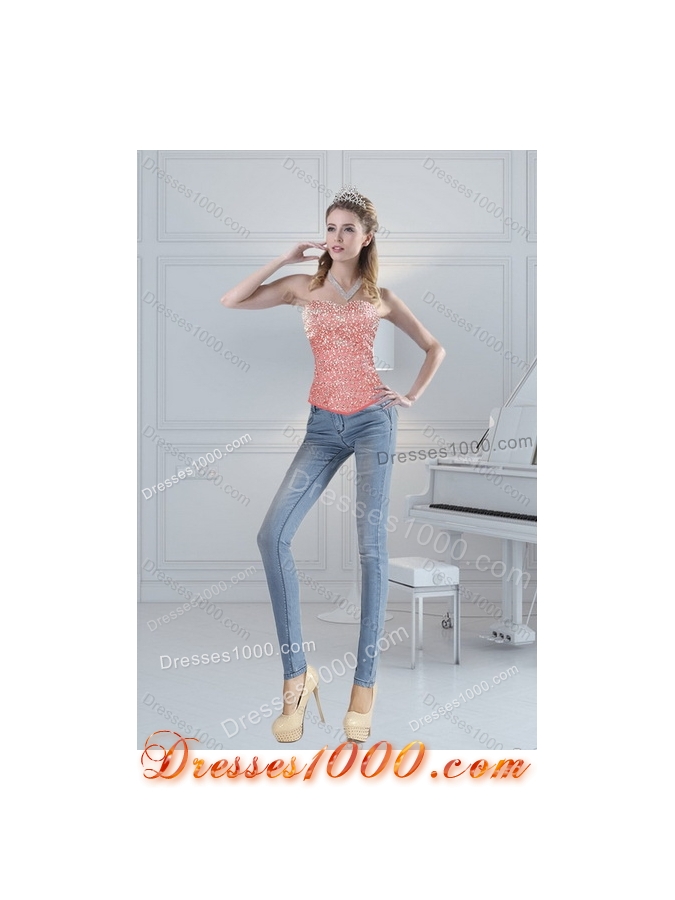 2015 Detachable Watermelon Quinceanera Dresses with Beading