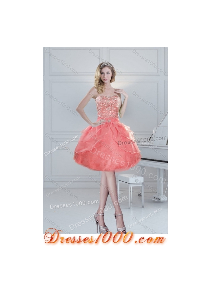 2015 Detachable Watermelon Quinceanera Dresses with Beading