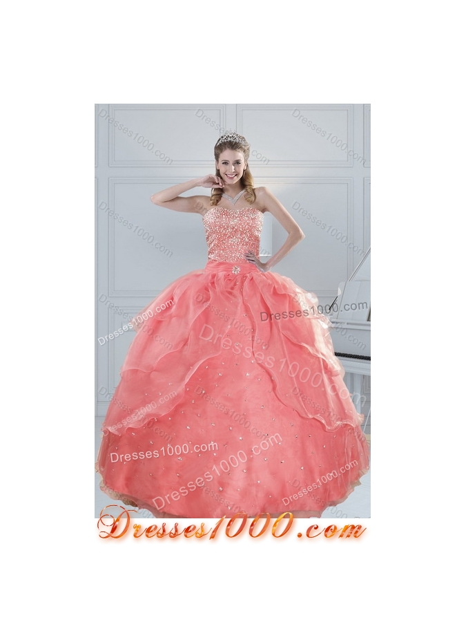 2015 Detachable Watermelon Quinceanera Dresses with Beading
