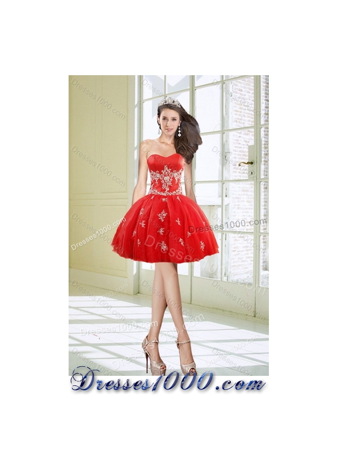 2015 Exquisite and Detachable Strapless Red Quince Dresses With Appliques