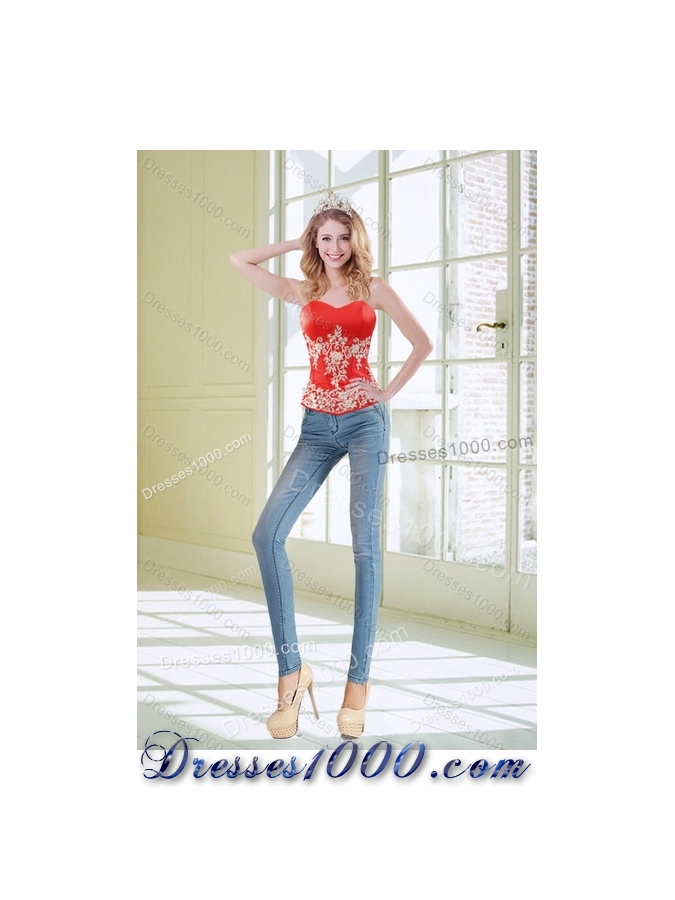 2015 Exquisite and Detachable Strapless Red Quince Dresses With Appliques