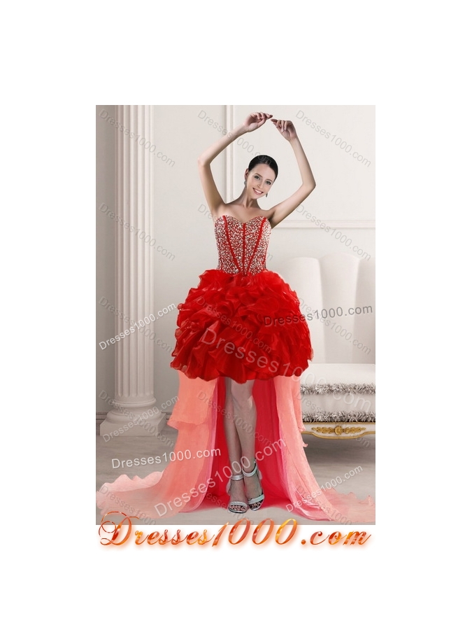 2015 Fashionable and Newest Beading and Ruffles Quince Dress in Red