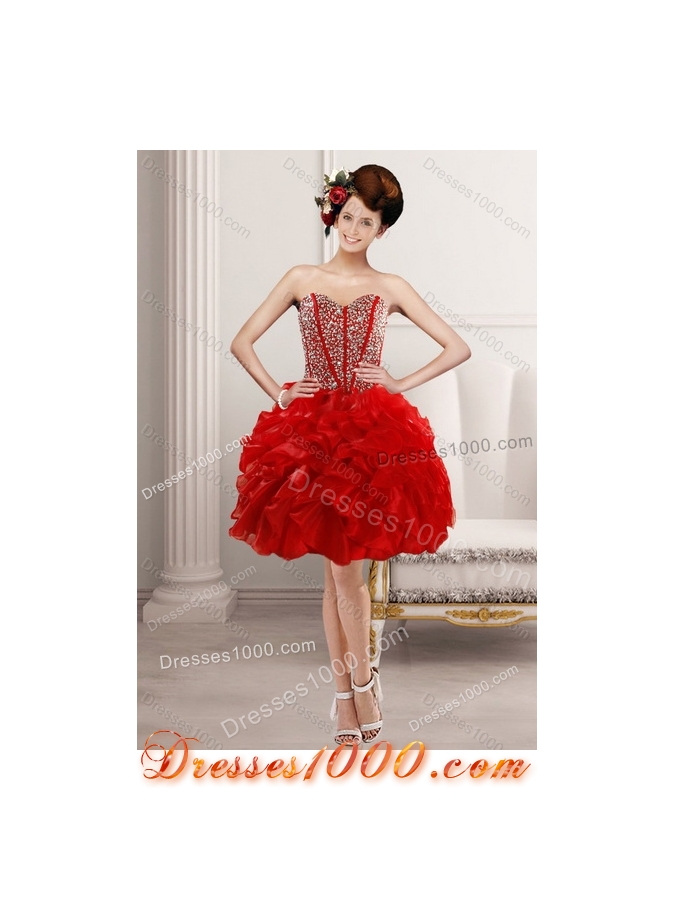 2015 Fashionable and Newest Beading and Ruffles Quince Dress in Red