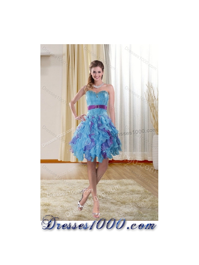 2015 Fashionable Multi Color Dresses for Quince with Ruffles and Beading