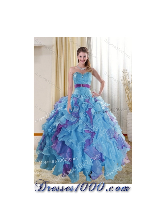 2015 Fashionable Multi Color Dresses for Quince with Ruffles and Beading