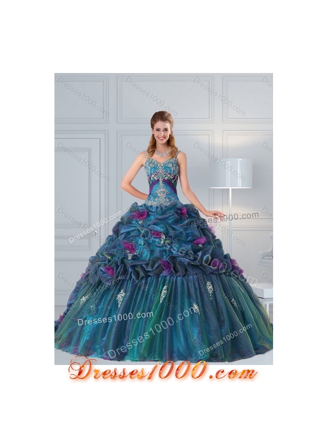 2015 Fashionable Multi Color Quinceanera Gown with Hand Made Flower and Pick Ups