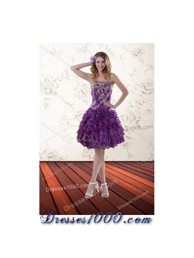 2015 Fashionable Purple Dresses for Quince with Appliques and Ruffles