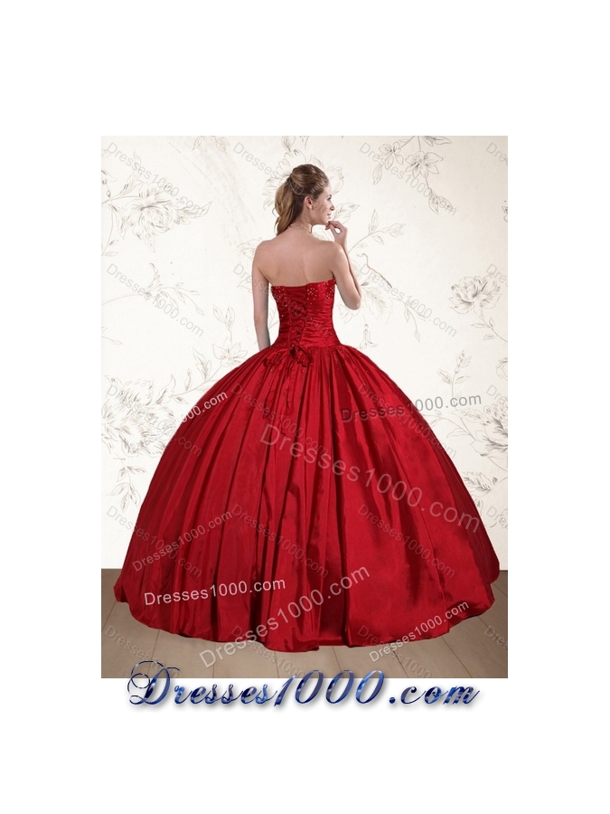 2015 Fashionable Strapless Beaded Floor Length Quinceanera Dress in Red