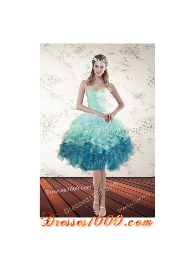 2015 Fashionable Sweetheart Multi Color Quince Dresses with Beading and Ruffles
