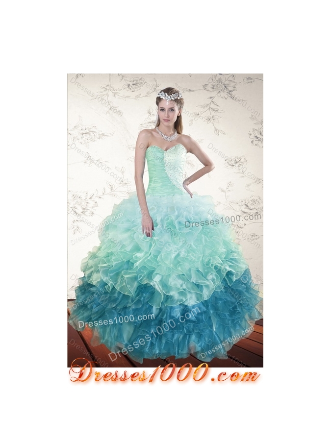2015 Fashionable Sweetheart Multi Color Quince Dresses with Beading and Ruffles
