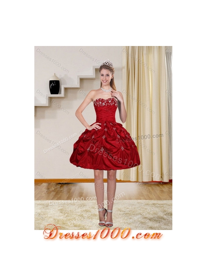 2015 Strapless Quinceanera Dress with Embroidery and Pick Ups