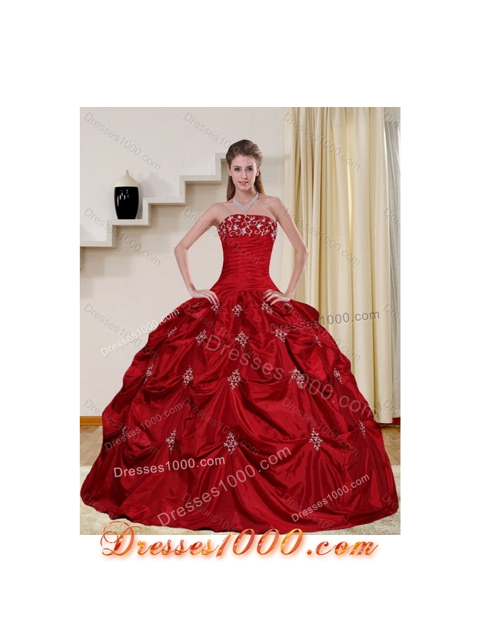 2015 Strapless Quinceanera Dress with Embroidery and Pick Ups