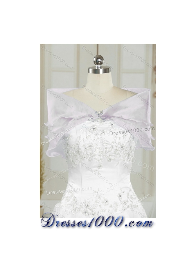 Detachable 2015 Strapless Embroidery White and Gold Quinceanera Dresses