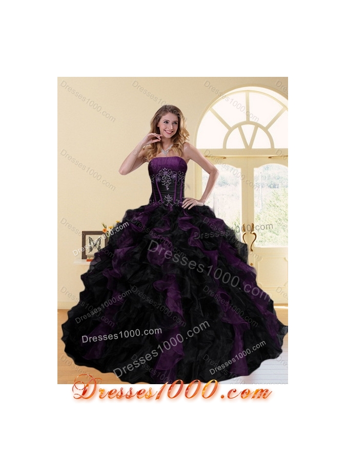 Detachable 2015 Strapless Multi Color Ruffled Quinceanera Dresses with Beading