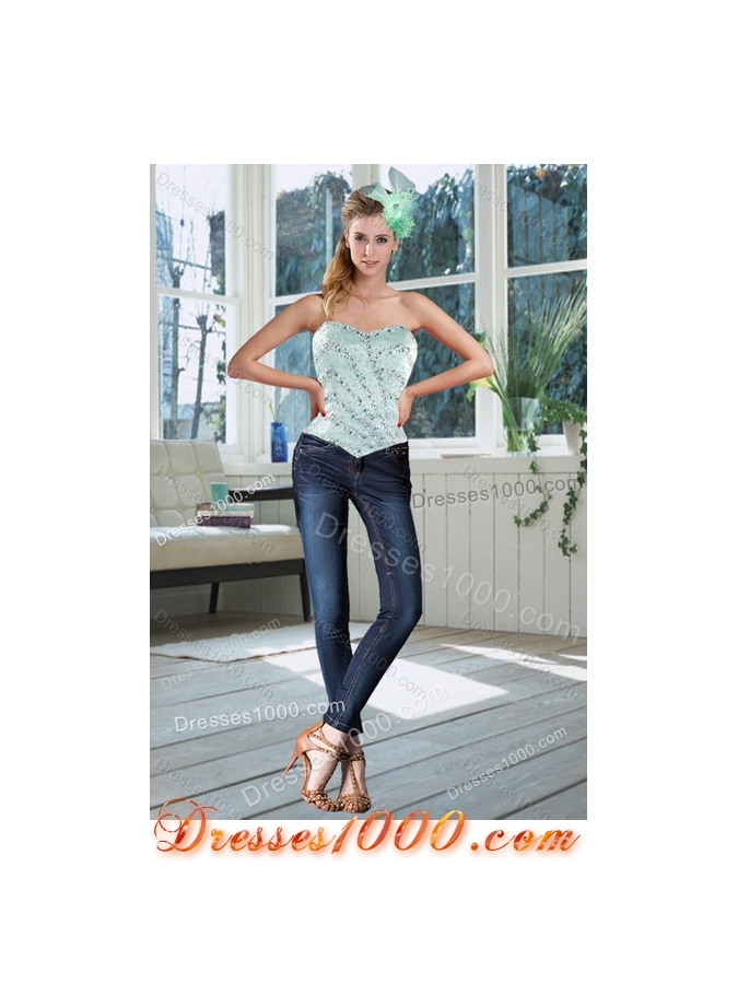 Detachable Apple Green Strapless 2015 Quinceanera Dresses with Beading