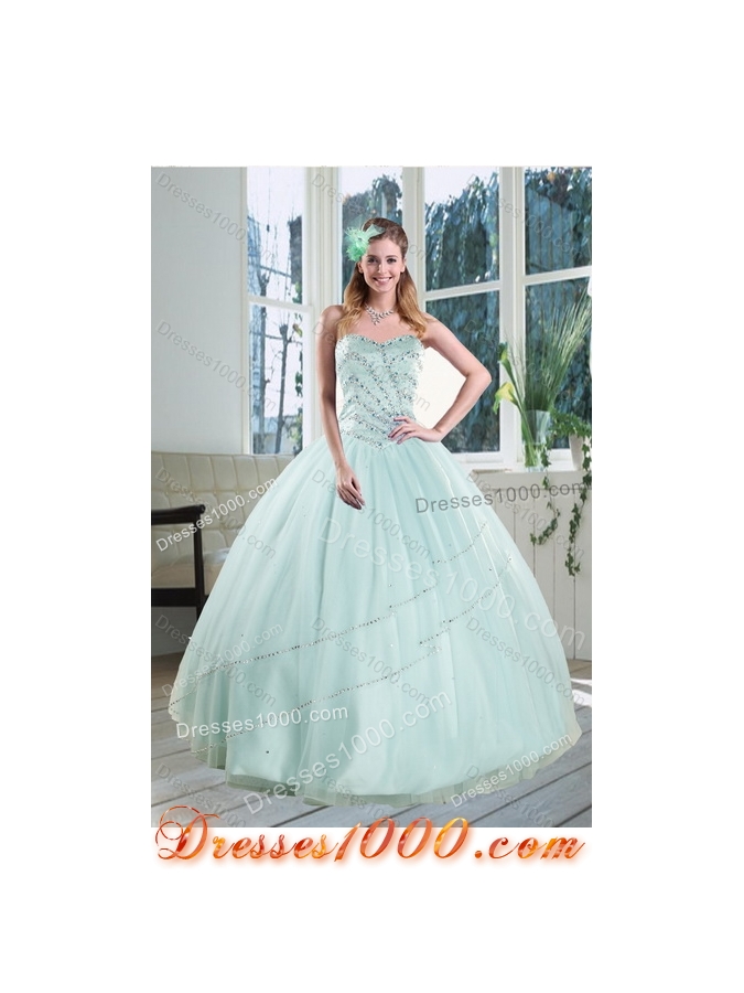 Detachable Apple Green Strapless 2015 Quinceanera Dresses with Beading