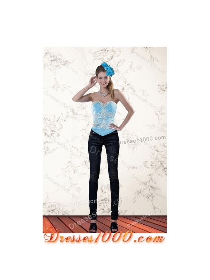 Detachable Baby Blue Sweetheart 2015 Sweet 15 Dresses with Embroidery and Ruffles