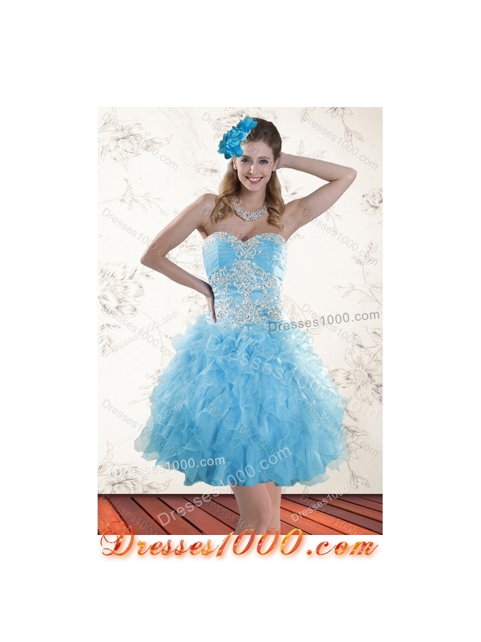 Detachable Baby Blue Sweetheart 2015 Sweet 15 Dresses with Embroidery and Ruffles