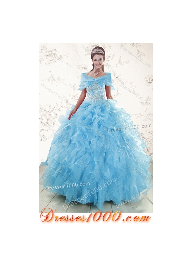 Detachable Baby Blue Sweetheart 2015 Sweet 15 Dresses with Embroidery and Ruffles