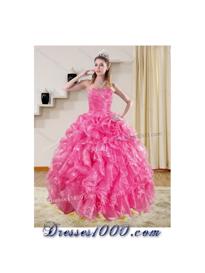 Detachable Hot Pink Sweet 16 Dresses with Beading and Ruffles