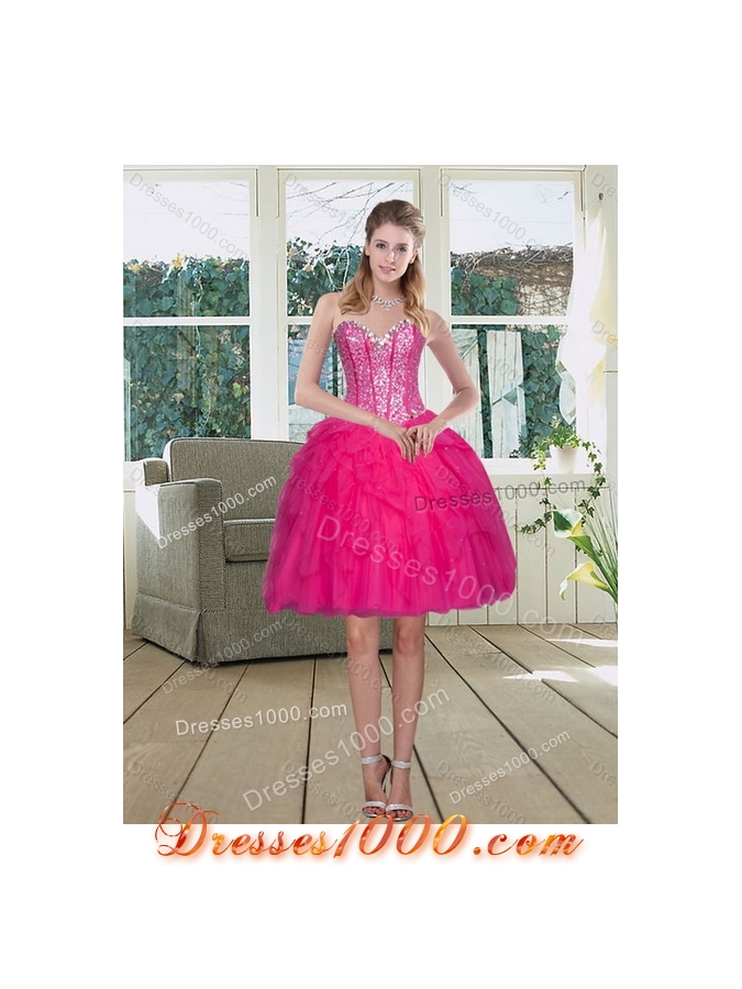 Detachable Hot Pink Sweetheart Dress for Quince with Ruffles and Beading