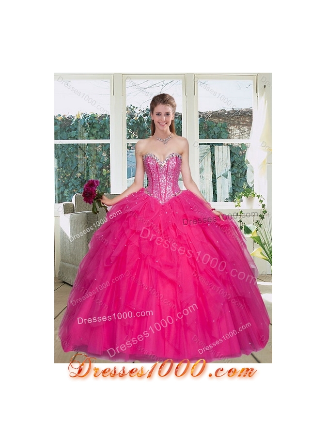Detachable Hot Pink Sweetheart Dress for Quince with Ruffles and Beading