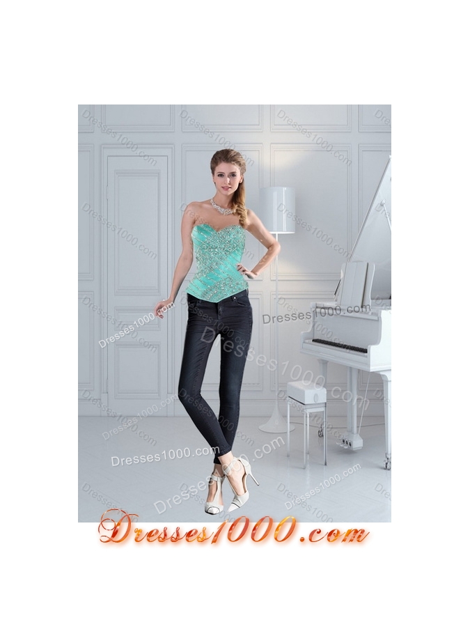 Detachable Sweetheart Quinceanera Dresses in Apple Green with Ruffles and Beading for 2015