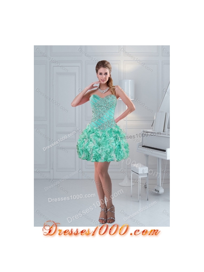 Detachable Sweetheart Quinceanera Dresses in Apple Green with Ruffles and Beading for 2015