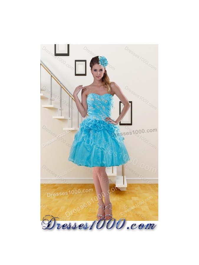 Detachable Blue Quince Dresses with Embroidery and Pick Ups