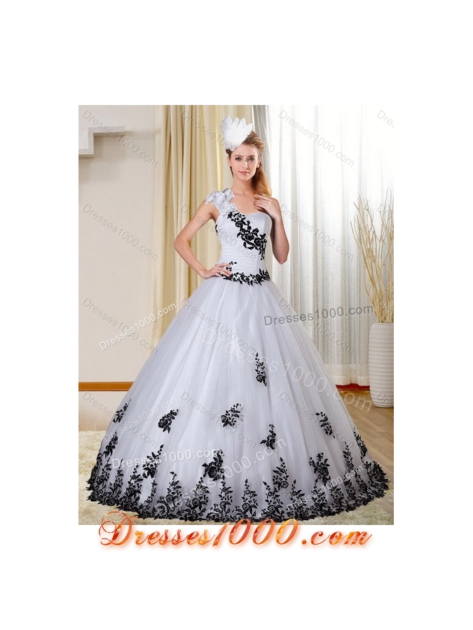 Detachable White and Black Sweetheart 2015 Quinceanera Dress with Embroidery