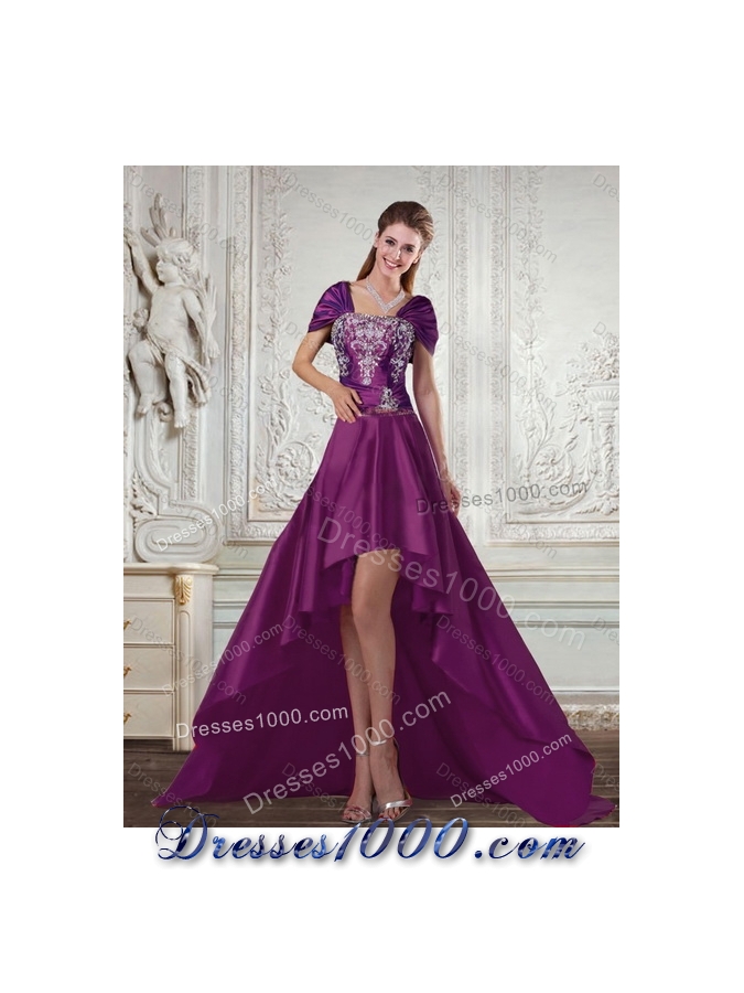 Fashionable High Low Embroidery Prom Gown for 2015