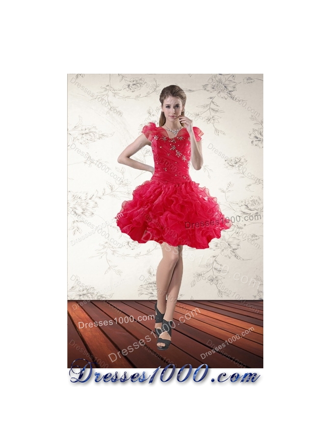Fashionable Red Sweetheart Quince Dresses with Ruffles and Beading for 2015