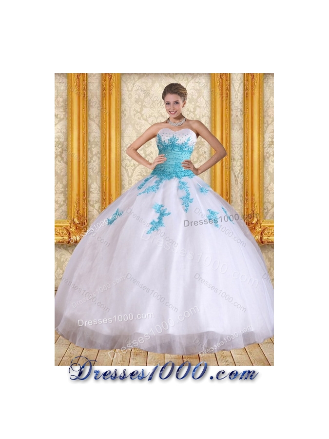 2015 Beautiful Strapless Beading and Appliques Quinceanera Dress in Multi Colore