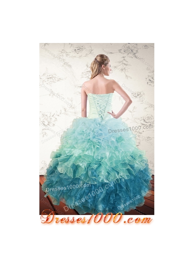 2015 Decent Multi Color Dresses for Quince with Beading and Ruffles