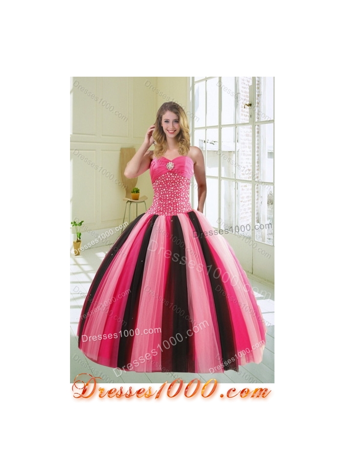 2015 Feminine Beading Quince Dresses in Multi Color