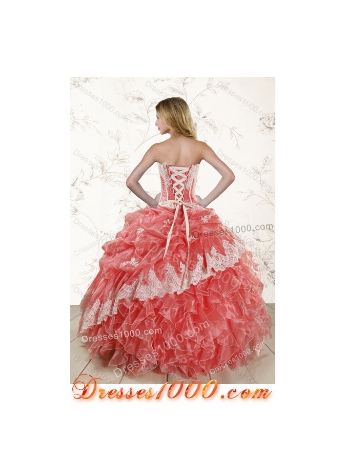 2015 Best Strapless Quince Dresses with Appliques and Ruffles