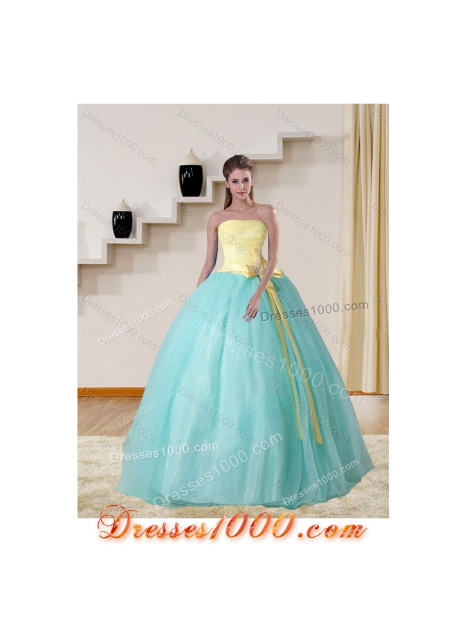 2015 Perfect Strapless Multi Color Quinceanera Gown with Bowknot