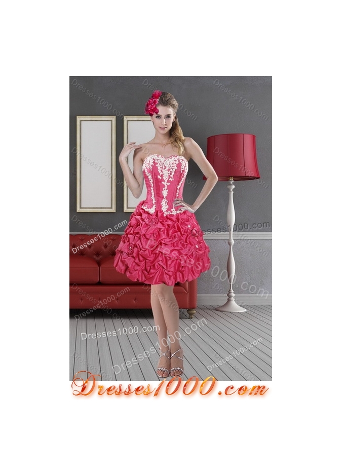2015 Pretty Hot Pink Sweet 15 Dresses with Pick Ups and Appliques