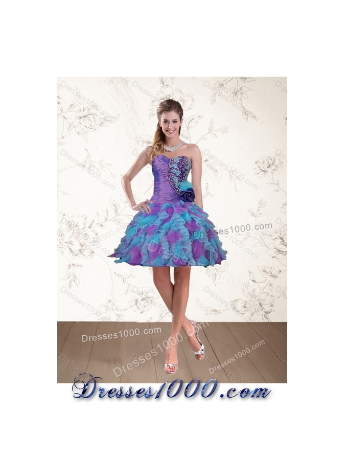 2015 Strapless Multi Color Quinceanera Dress with Beading and Ruffles