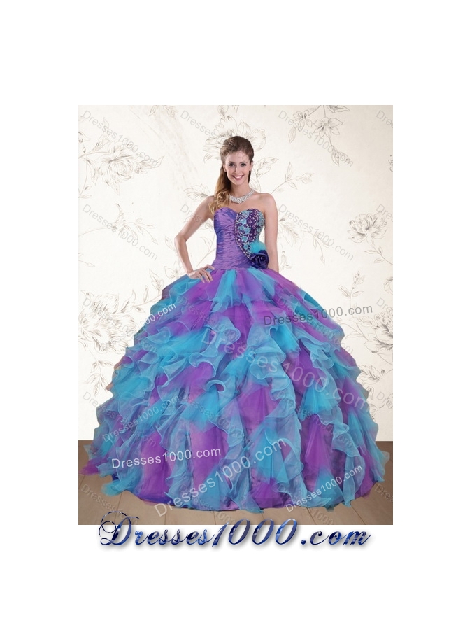2015 Strapless Multi Color Quinceanera Dress with Beading and Ruffles