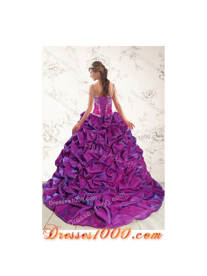 2015 Sweep Train Multi Color Quince Dresses with Embroidery